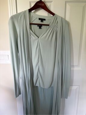Ann Taylor Mint Green Draped Cardigan and Tank Set